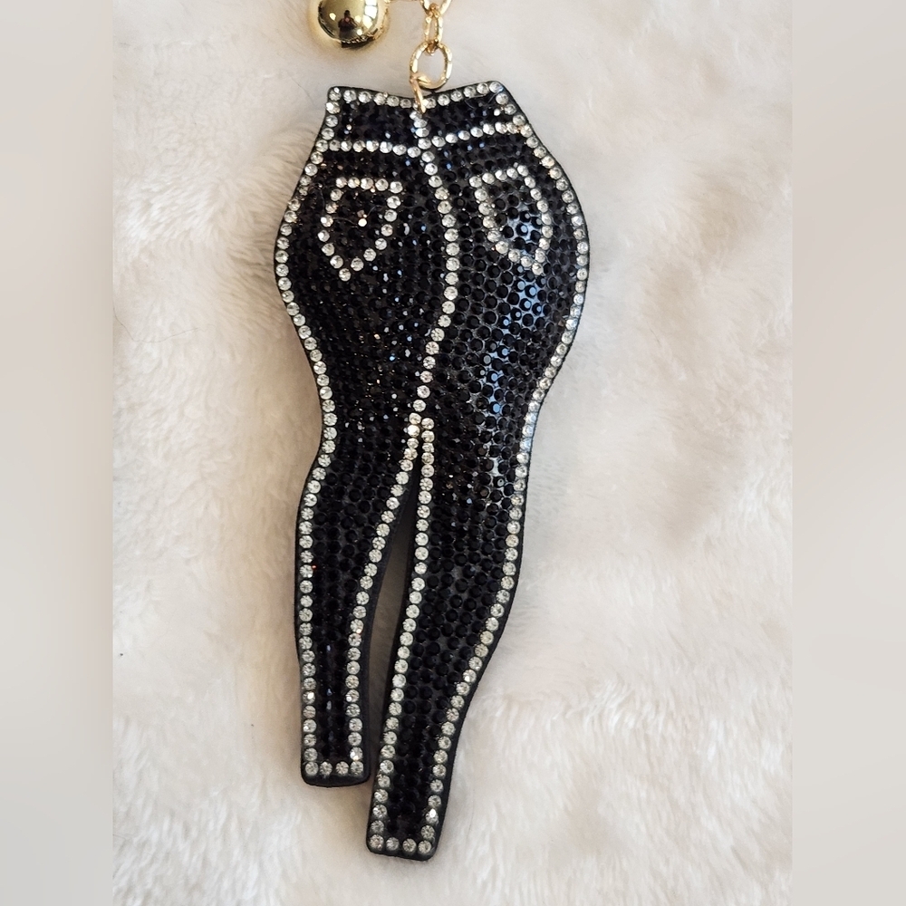 Black and Silver Rhinestone Black Jean Jacket And Jeans Keychain Set Bag Charm - Picture 2 of 4